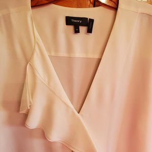 Theory White Ruffle Neck Blouse  Size M